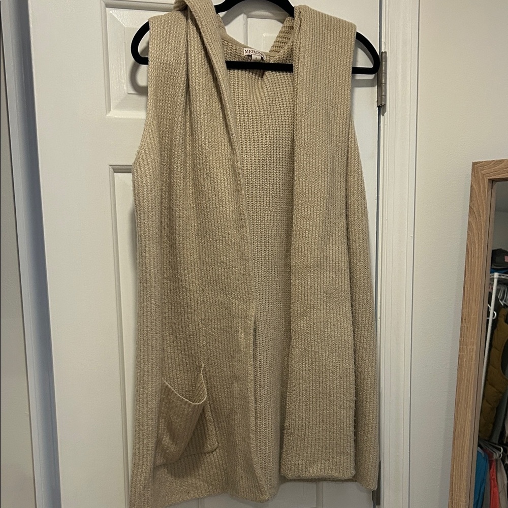 Merona Tan Hooded Cardigan Vest